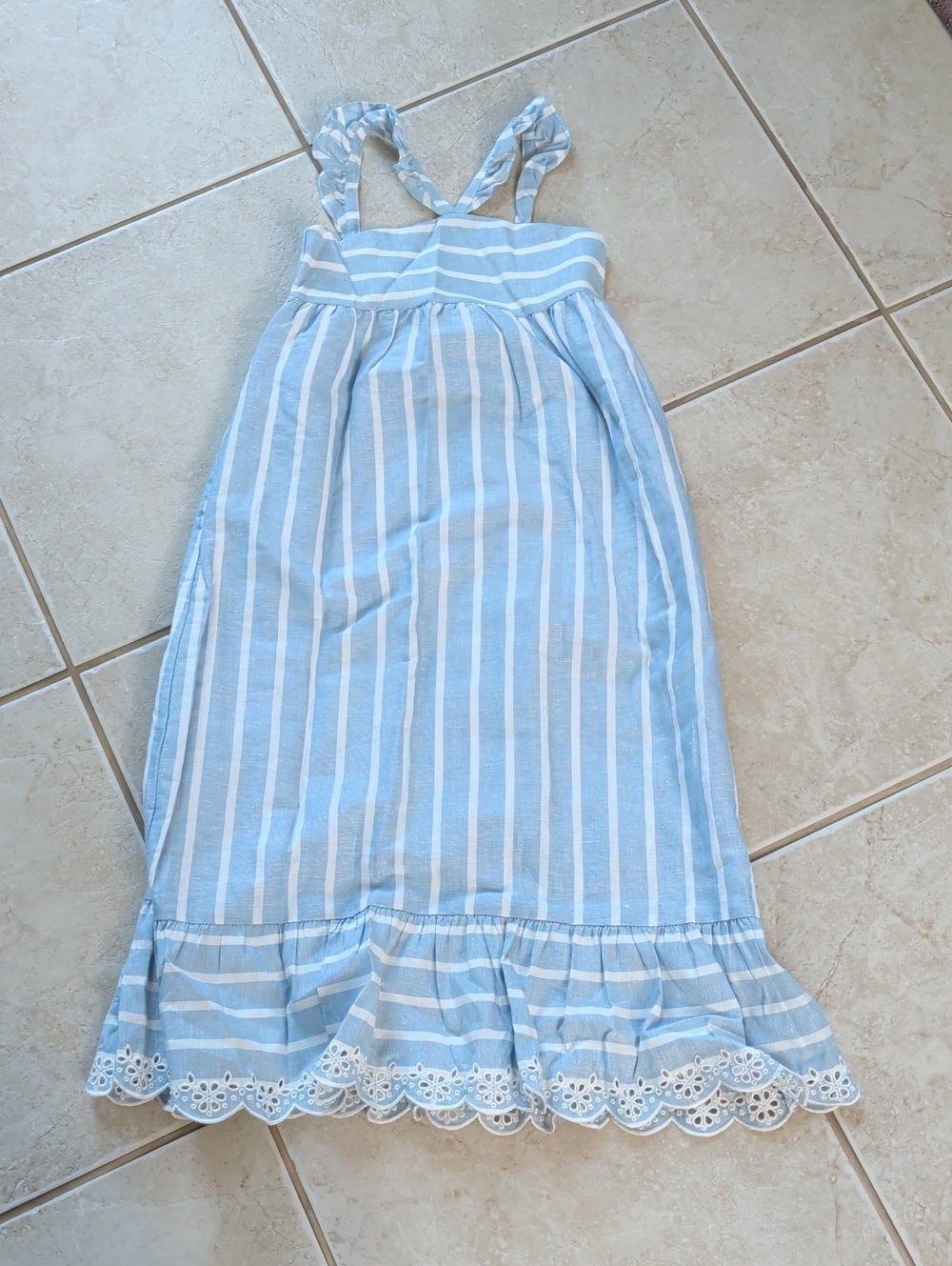 Janie And Jack Light Blue & White Striped Girls' Summer Beach Dress Size 7 Girl